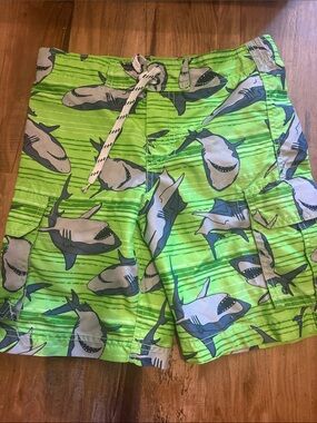 Place Kids Green Shark Print Swim Trunks